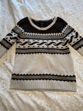 American Eagle Outfitters Cream and Brown Fair Isle Crewneck Sweater